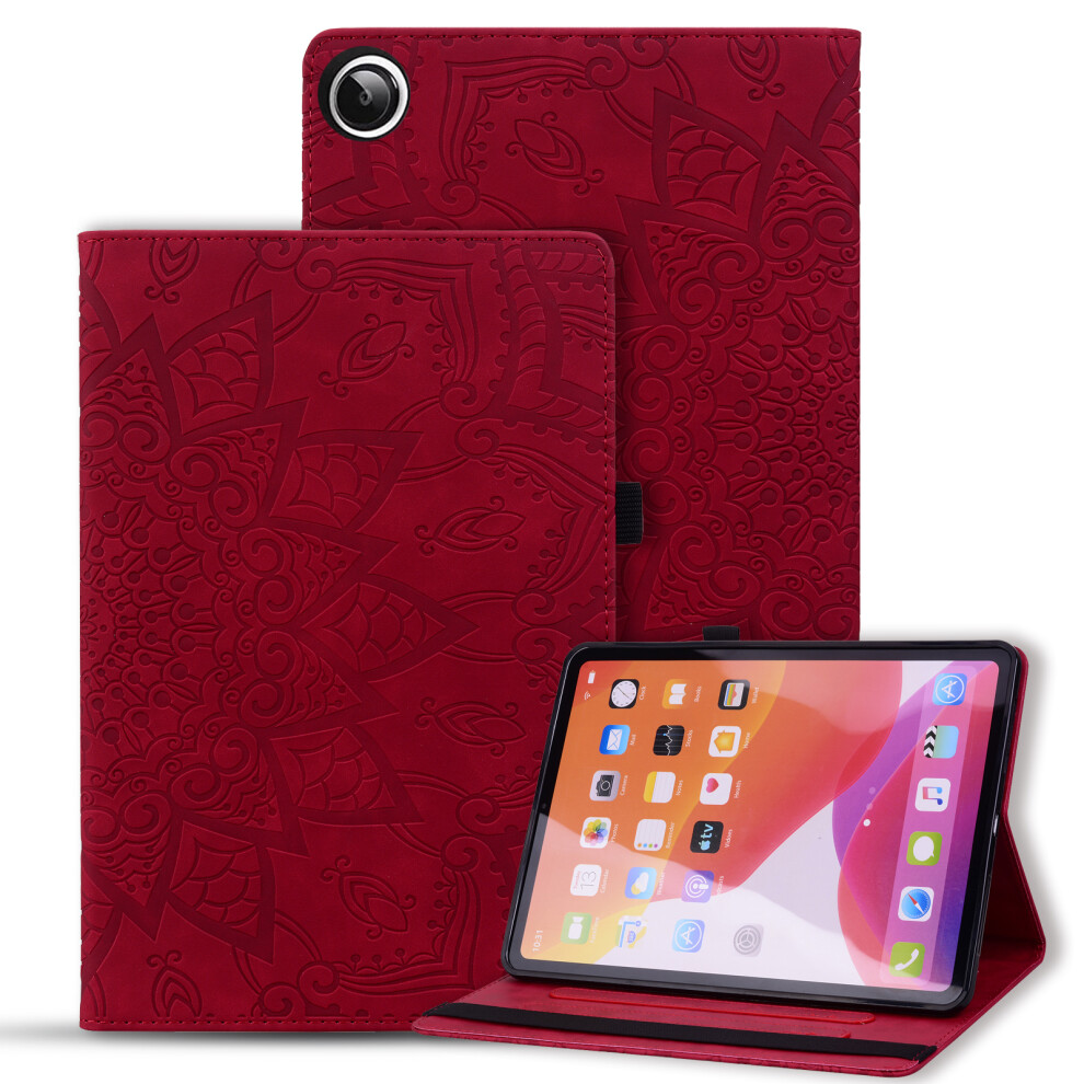 (Red) For Samsung Galaxy Tab A11 X133 X130 / Tab A9 Tablet Case Card Slots Leather Cover Flower Pattern Red 6914283548194