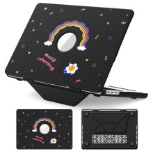 (Rainbow / Black) Pattern Printing Laptop Case for MacBook Pro 14 inch (2025) / (2024) / (2023) / (2022) / (2021) Notebook Kickstand Cover