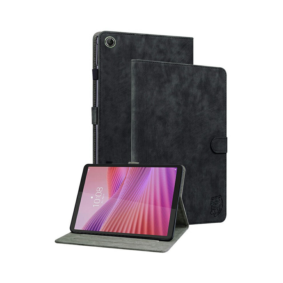 (Black) For Lenovo Tab K9 Case Tiger Imprint Anti-Scratch Pu Leather Tablet Cover Black 6914281768501