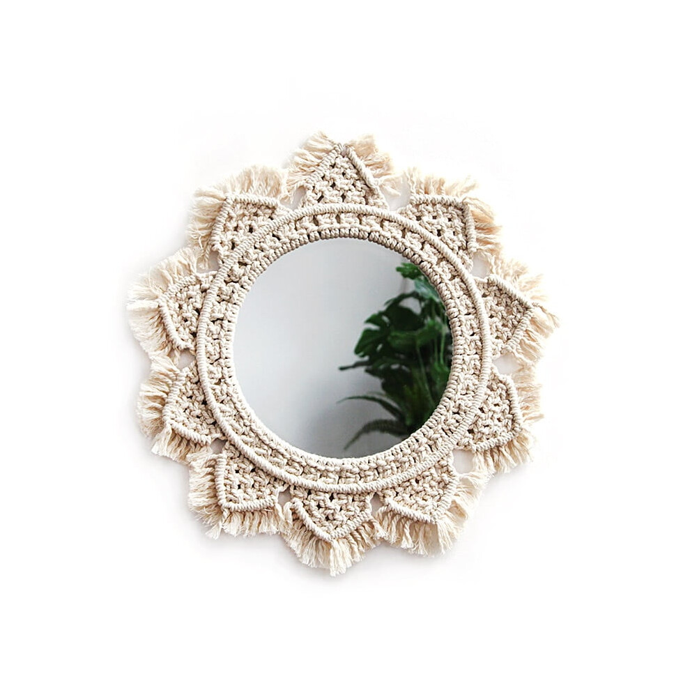 Boho Chic Sunburst Mirror, Easy Installation Bohemian Decor, Stylish Home Accessory with Premium Glass Reflection for Living Room (Handcrafted Macrame