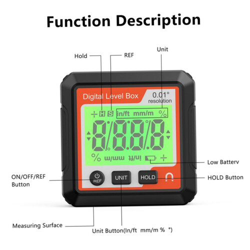 Digital Level Protractor Mini Inclinometer Angle Gauge For Precise Measurement Battery Operated 2