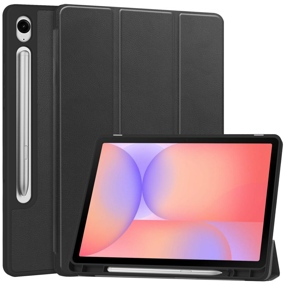 (Black) For Samsung Galaxy Tab S10 Lite Stand Case Shock-Absorbent Leather Tablet Cover With Pen Slot Black 6914285468124