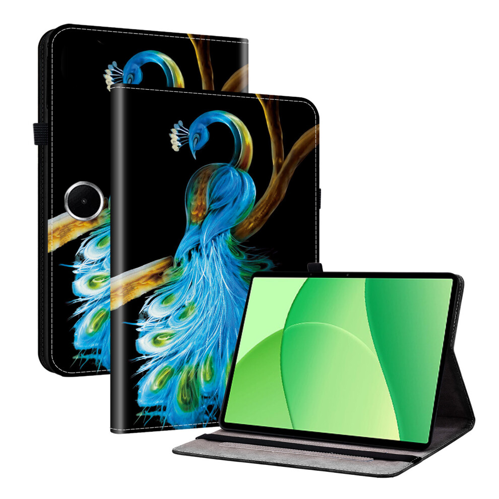 (Peacock) For Oneplus Pad Lite / Oppo Pad Se Leather Case Pattern Printed Stand Tablet Cover With Card Slots 6914286370471