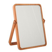 Vintage Style Desk Mirror, Rectangle Standing Vanity Makeup Mirror With Wood Frame, Elegant Wall Decoration For Living Room, Dormitory