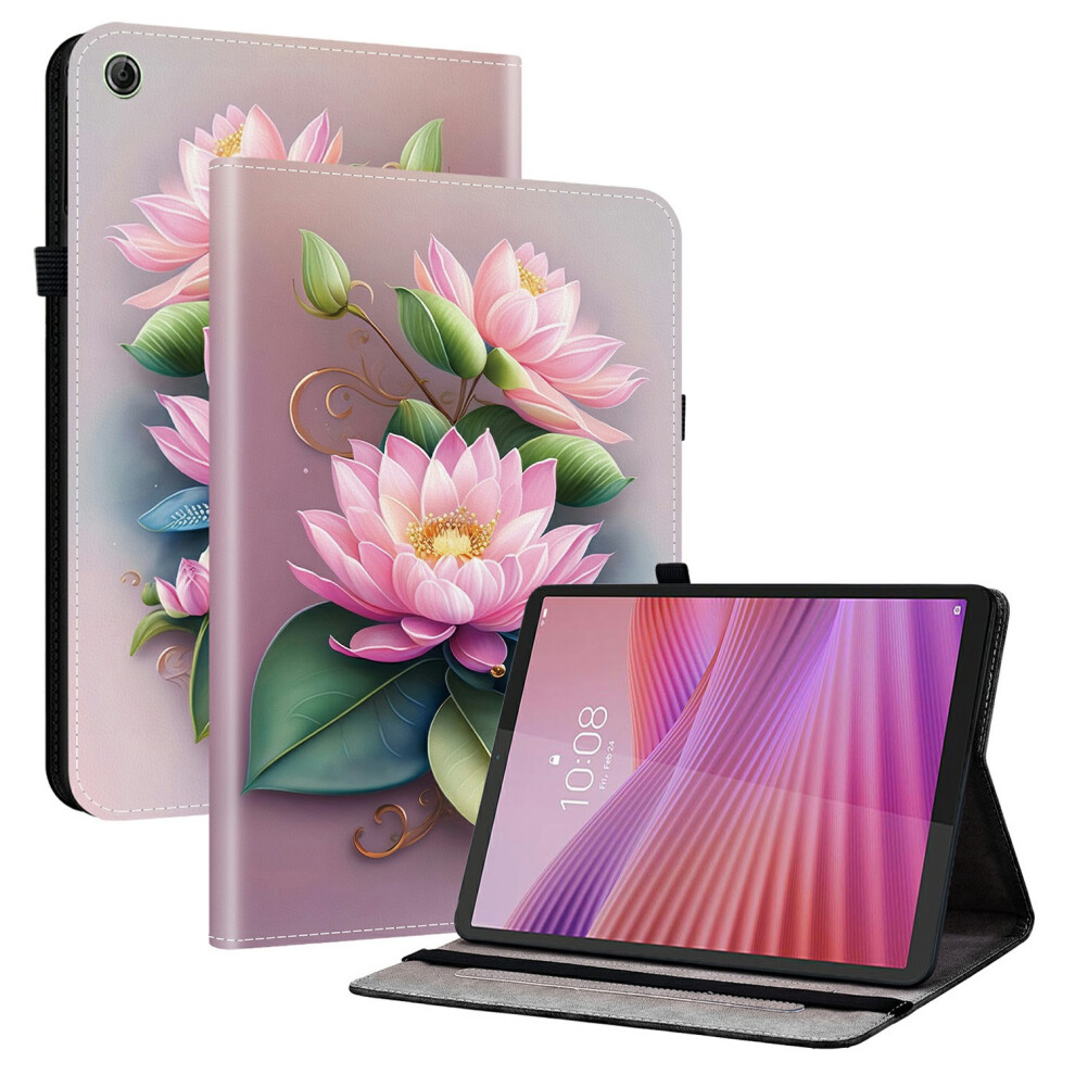 (Lotus) For Lenovo Tab K9 Leather Case Pattern Printed Stand Tablet Cover With Card Slots 6914286568595