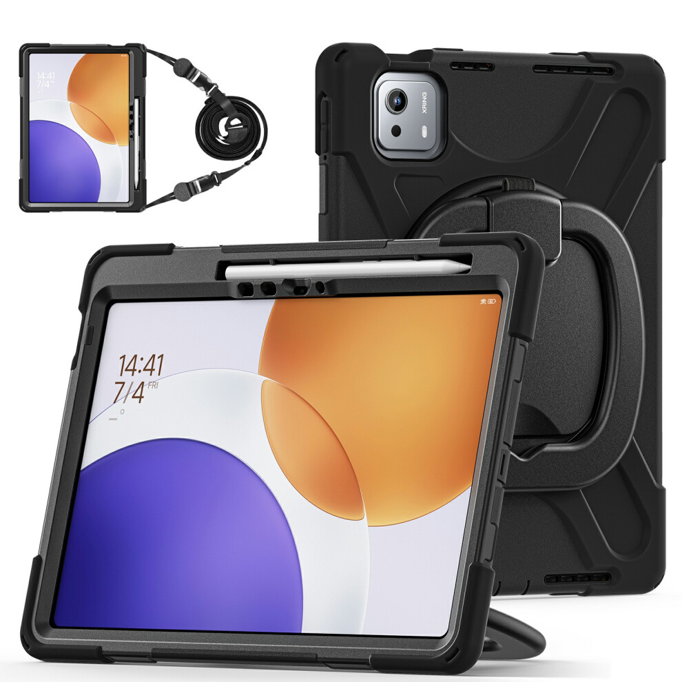 (Black) For Xiaomi Pad 7S Pro 12.5 / 6S Pro 12.4 Case With Shoulder Strap Tpu + Pc + Silicone Kickstand Tablet Cover Black 6914286374653