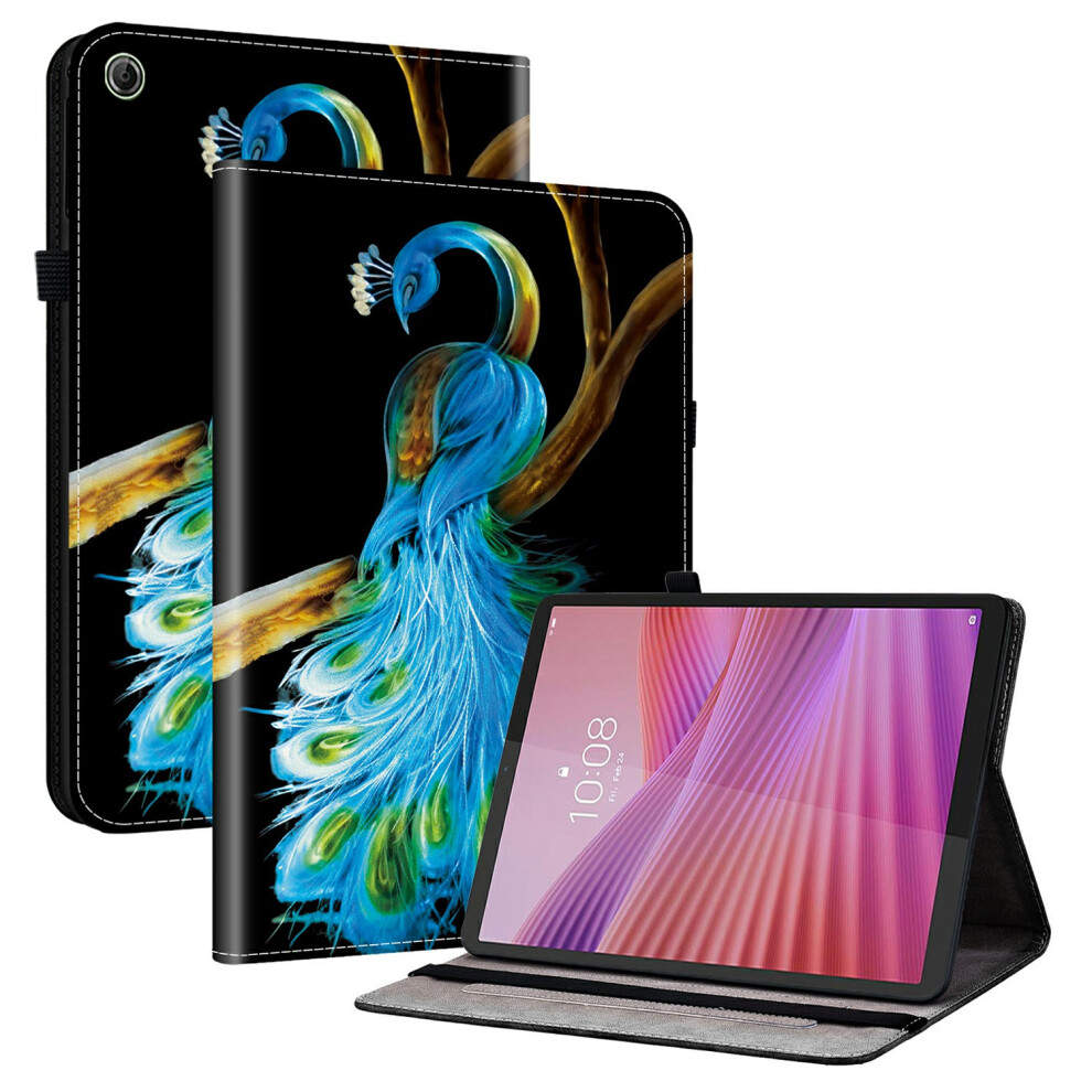 (Peacock) For Lenovo Tab K9 Leather Case Pattern Printed Stand Tablet Cover With Card Slots 6914283744695