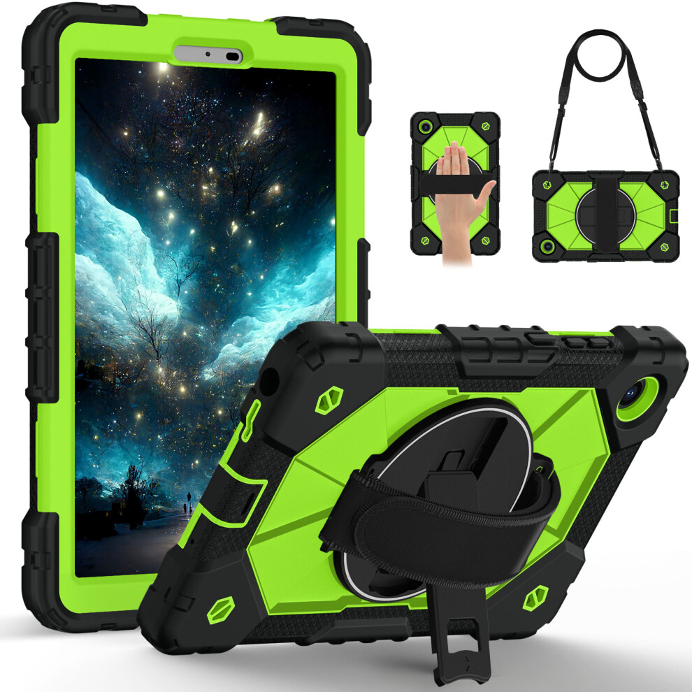 ( / Yellowgreen) For Lenovo Tab K9 / Tab One Case Silicone + Pc Kickstand Tablet Cover With Handy Strap Black 6914289251579