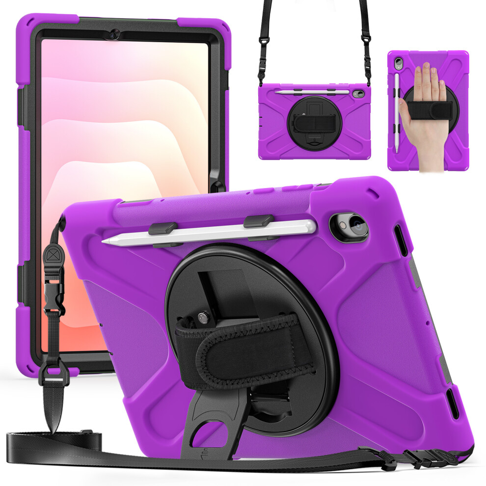 (Purple) For Samsung Galaxy Tab S11 Kickstand Case Tpu Pc Silicone Tablet Cover With Shoulder Strap Purple 6914289146332