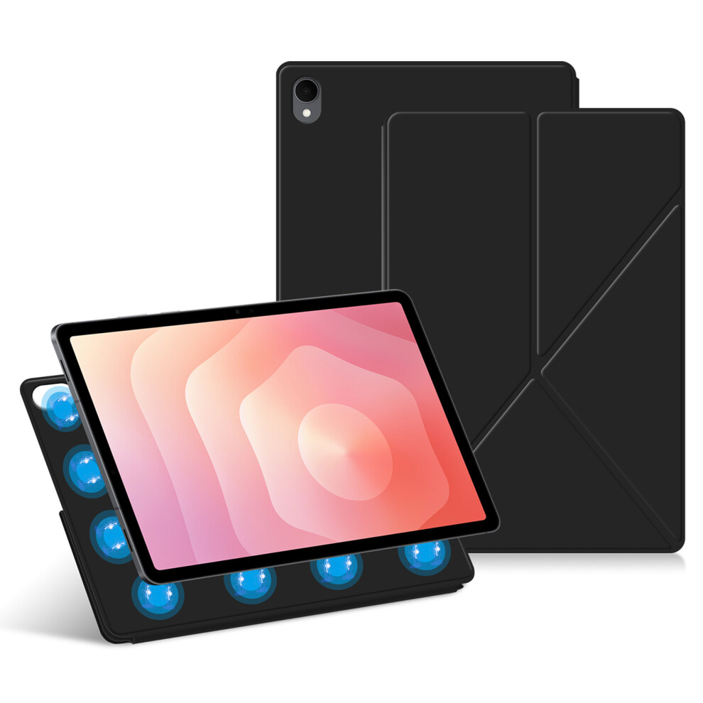 (Black) For Samsung Galaxy Tab S11 Leather Case Origami Stand Magnetic Tablet Cover Auto Wake / Sleep Black 6914289736427