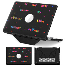 (Heart / Black) Pattern Printing Laptop Case for MacBook Pro 13 inch (2020) / (2019) / (2018) / (2017) / (2016) Notebook Kickstand Cover