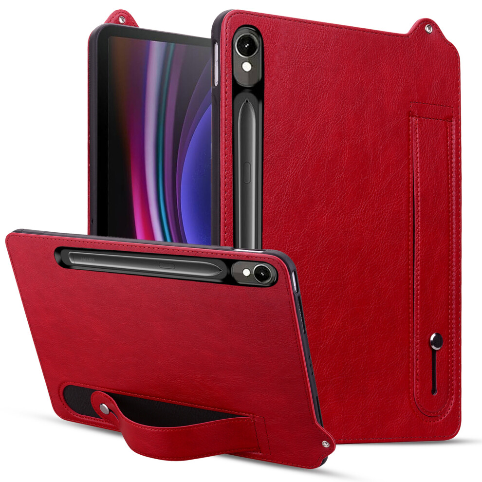 (Red) Leather Case For Samsung Galaxy Tab S10 Fe / S9 / S9 Fe / S8 / S7 Hand Strap Kickstand Tablet Cover Red 6914285110573
