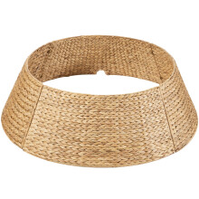 24in Christmas Tree Collar Woven Hyacinth Rattan, 3Piece Set, Cord CutOut, Natural Classic Weave Skirt Accessory