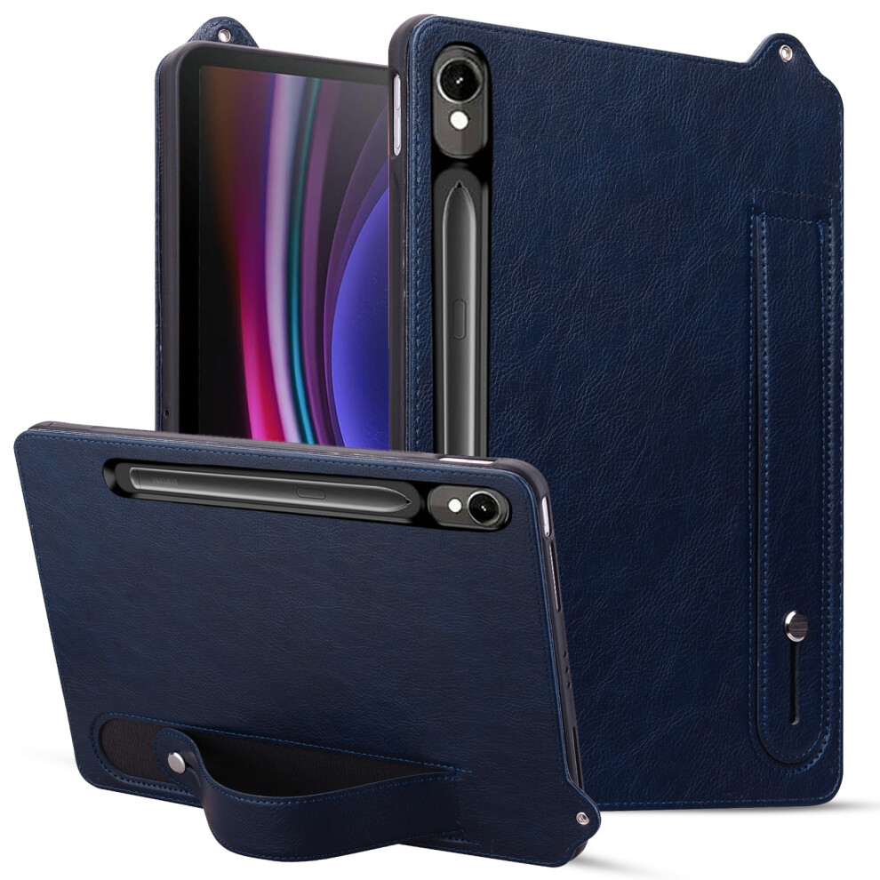 (Blue) Leather Case For Samsung Galaxy Tab S10 Fe / S9 / S9 Fe / S8 / S7 Hand Strap Kickstand Tablet Cover Blue 6914289284041
