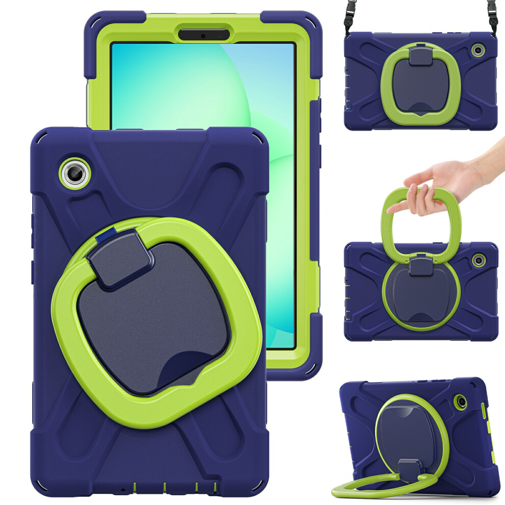 (Navy +Yellowgreen) Kickstand Case With Shoulder Strap For Samsung Galaxy Tab A11 / Sm-X133 / X135 Tpu + Pc + Silicone Tablet Cover Blue 6914284994488