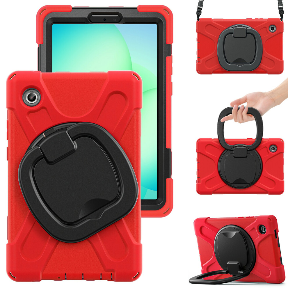 (Red) Kickstand Case With Shoulder Strap For Samsung Galaxy Tab A11 / Sm-X133 / X135 Tpu + Pc + Silicone Tablet Cover Red 6914288556224