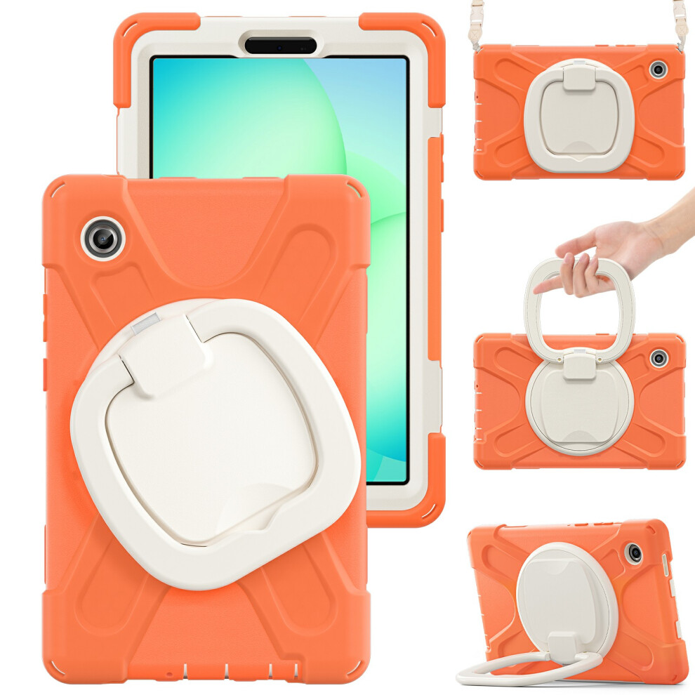 (Coral ) Kickstand Case With Shoulder Strap For Samsung Galaxy Tab A11 / Sm-X133 / X135 Tpu + Pc + Silicone Tablet Cover Orange 6914282164685