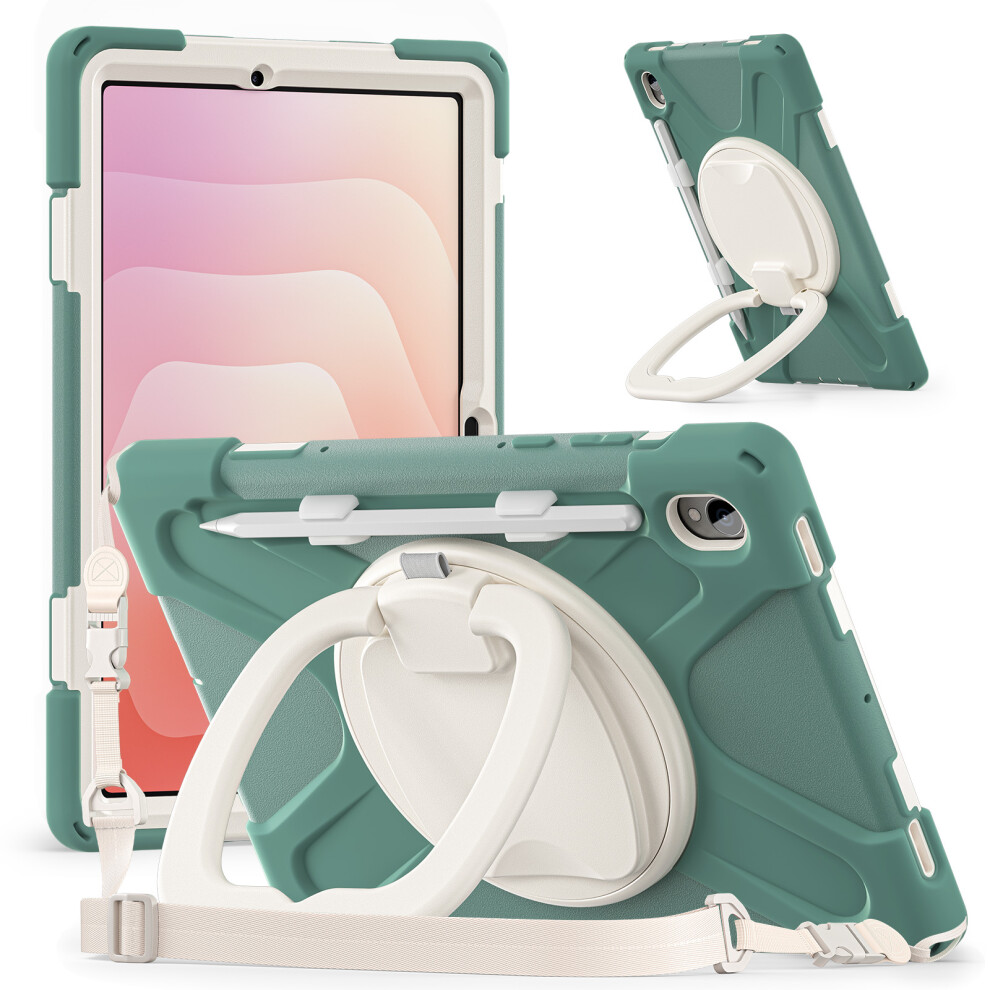 (Emerald ) For Samsung Galaxy Tab S11 X730 / X736 / X736b Kickstand Case With Shoulder Strap Tpu + Pc + Silicone Tablet Cover Green 6914280038100