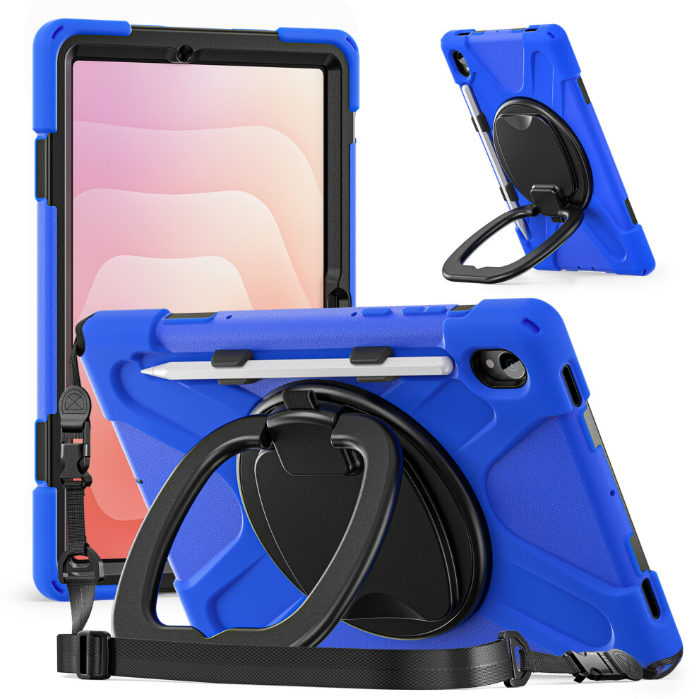 (Blue) For Samsung Galaxy Tab S11 X730 / X736 / X736b Kickstand Case With Shoulder Strap Tpu + Pc + Silicone Tablet Cover Blue 6914282502272