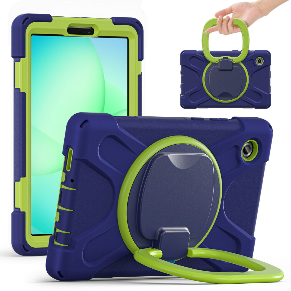(Navy +Yellowgreen) Tablet Case For Samsung Galaxy Tab A11 / Sm-X133 / X135 Tpu + Pc + Silicone Cover Swivel Kickstand Handle Grip Blue 6914282284376