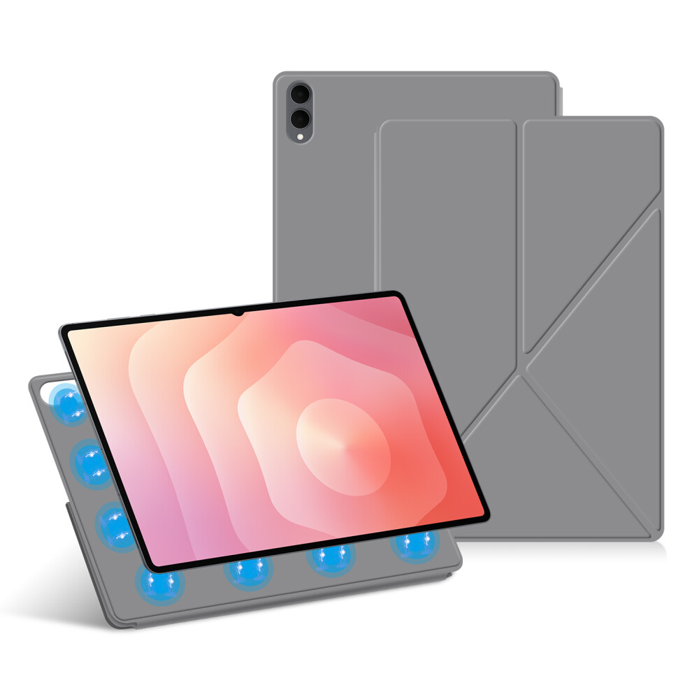 (Grey) For Samsung Galaxy Tab S11 Ultra Leather Case Origami Stand Magnetic Tablet Cover Auto Wake / Sleep Grey 6914287432727
