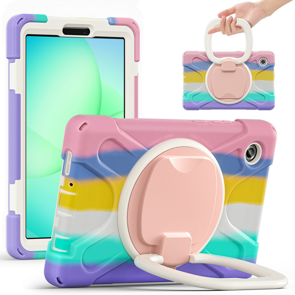 (Colorful ) Tablet Case For Samsung Galaxy Tab A11 / Sm-X133 / X135 Tpu + Pc + Silicone Cover Swivel Kickstand Handle Grip Pink 6914282139232
