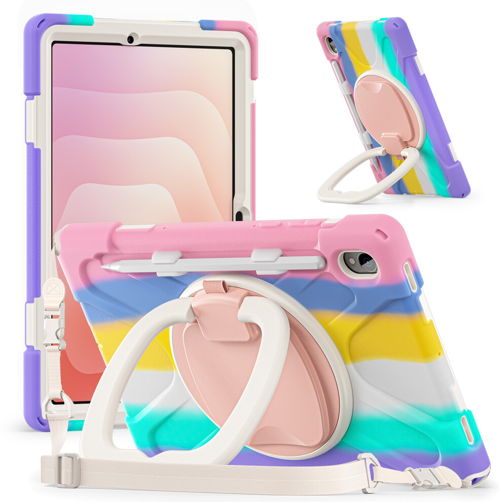 (Colorful ) For Samsung Galaxy Tab S11 X730 / X736 / X736b Kickstand Case With Shoulder Strap Tpu + Pc + Silicone Tablet Cover Pink 6914283941803