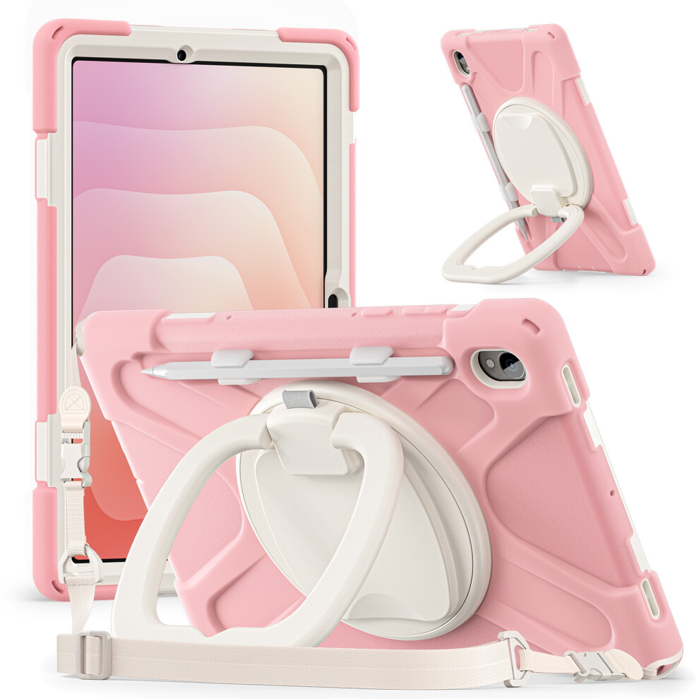 (Pink) For Samsung Galaxy Tab S11 X730 / X736 / X736b Kickstand Case With Shoulder Strap Tpu + Pc + Silicone Tablet Cover Pink 6914282046424