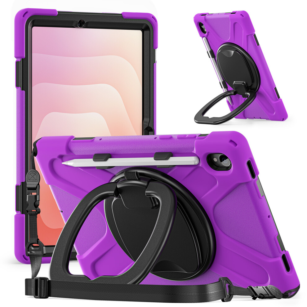 (Purple) For Samsung Galaxy Tab S11 X730 / X736 / X736b Kickstand Case With Shoulder Strap Tpu + Pc + Silicone Tablet Cover Purple 6914286197290