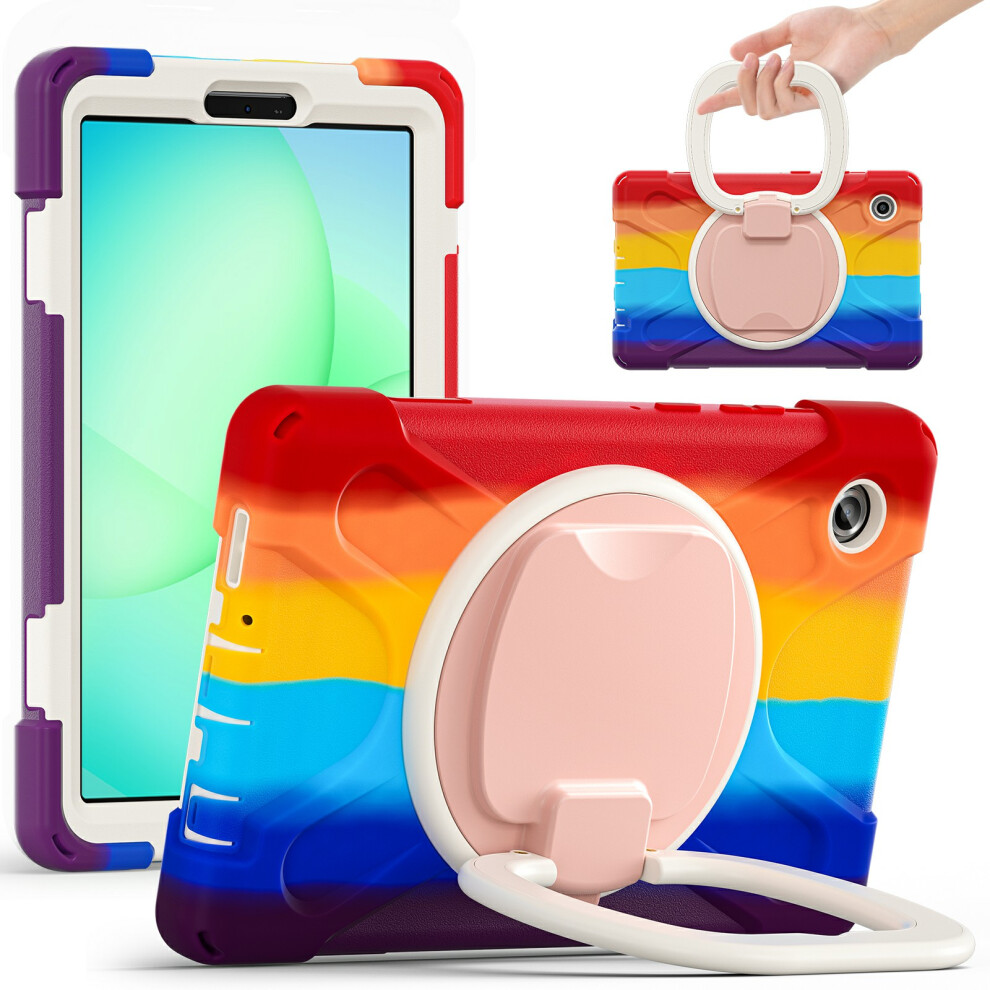 (Colorful ) Tablet Case For Samsung Galaxy Tab A11 / Sm-X133 / X135 Tpu + Pc + Silicone Cover Swivel Kickstand Handle Grip Red 6914281768600