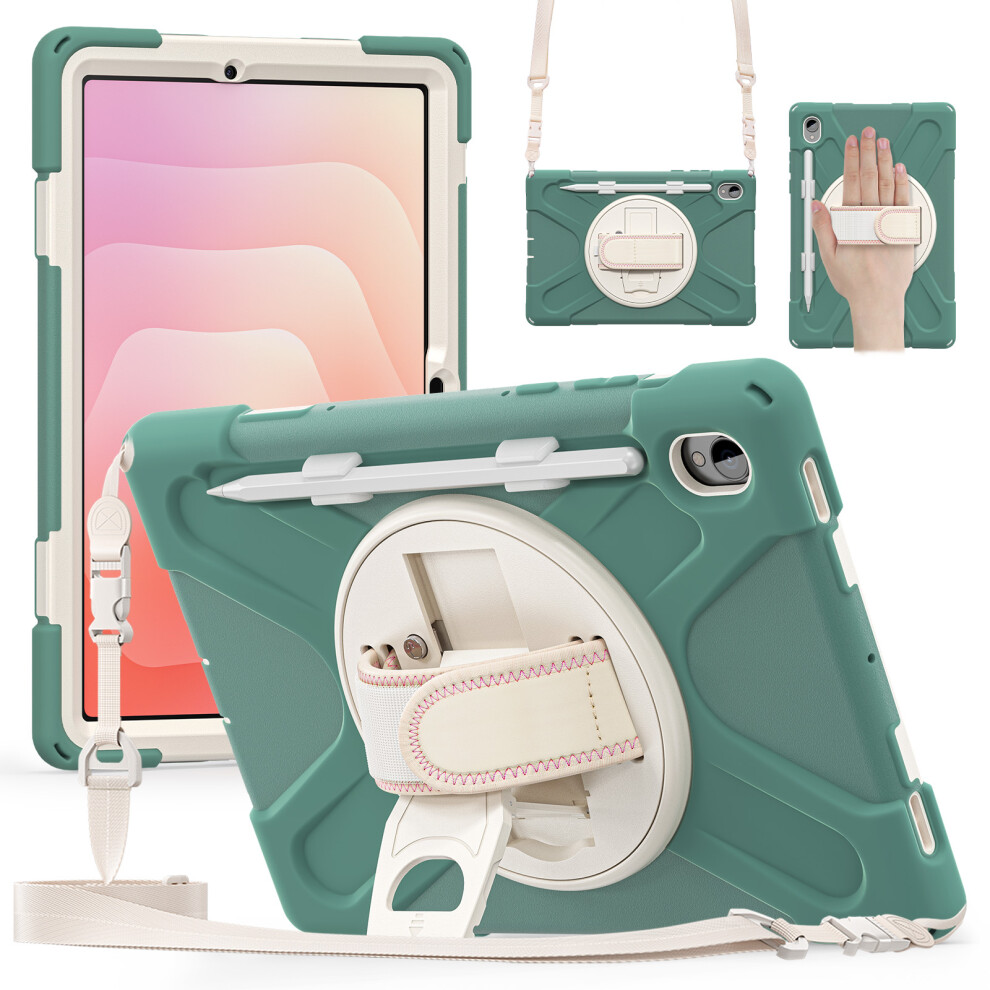 (Emerald ) For Samsung Galaxy Tab S11 Kickstand Case Tpu Pc Silicone Tablet Cover With Shoulder Strap Green 6914288310406