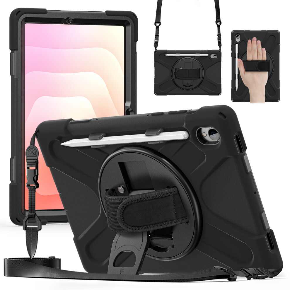 (Black) For Samsung Galaxy Tab S11 Kickstand Case Tpu Pc Silicone Tablet Cover With Shoulder Strap Black 6914286741097