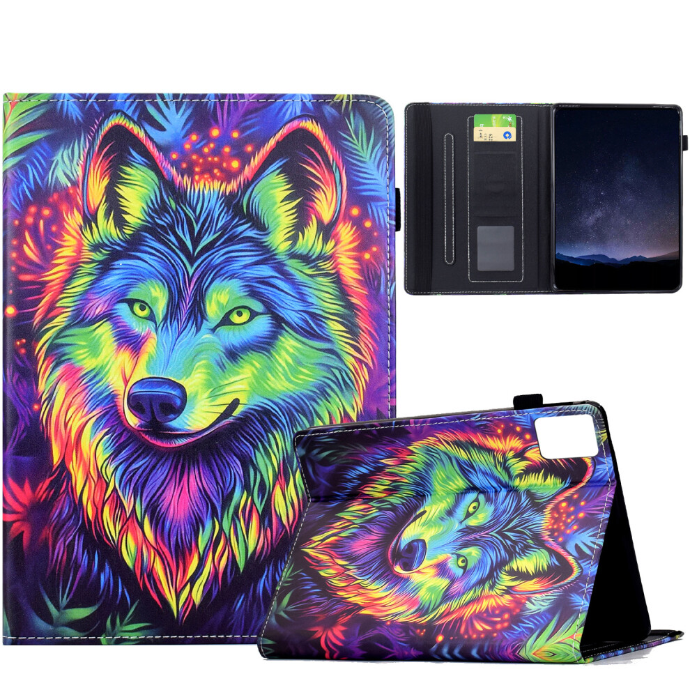 (Colorful Wolf) For Lenovo Tab M9 Leather Case Pattern Print Card Slots Stand Auto Sleep Wake Tablet Cover 6914282242734