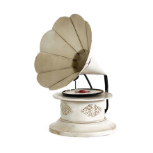 Miniatur-Grammophon-Skulptur aus Metall,-Weiß