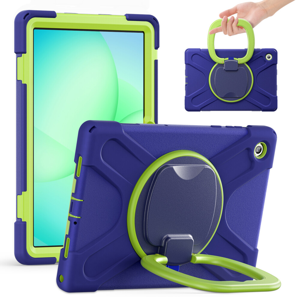 (Navy +Yellowgreen) For Samsung Galaxy Tab A11+ Tablet Case Tpu + Pc + Silicone Cover Swivel Kickstand Handle Grip Blue 6914283000951