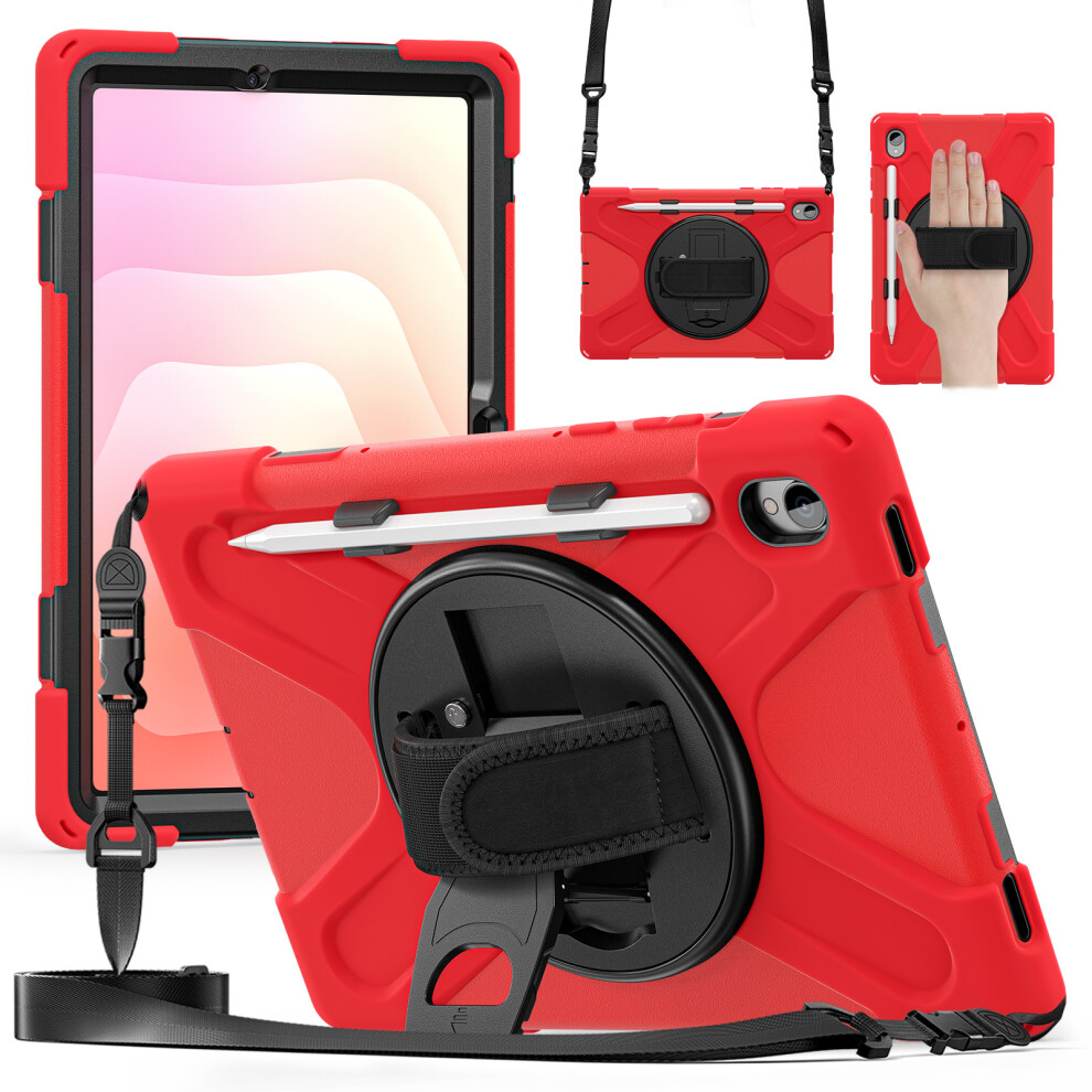 (Red) For Samsung Galaxy Tab S11 Kickstand Case Tpu Pc Silicone Tablet Cover With Shoulder Strap Red 6914280643175