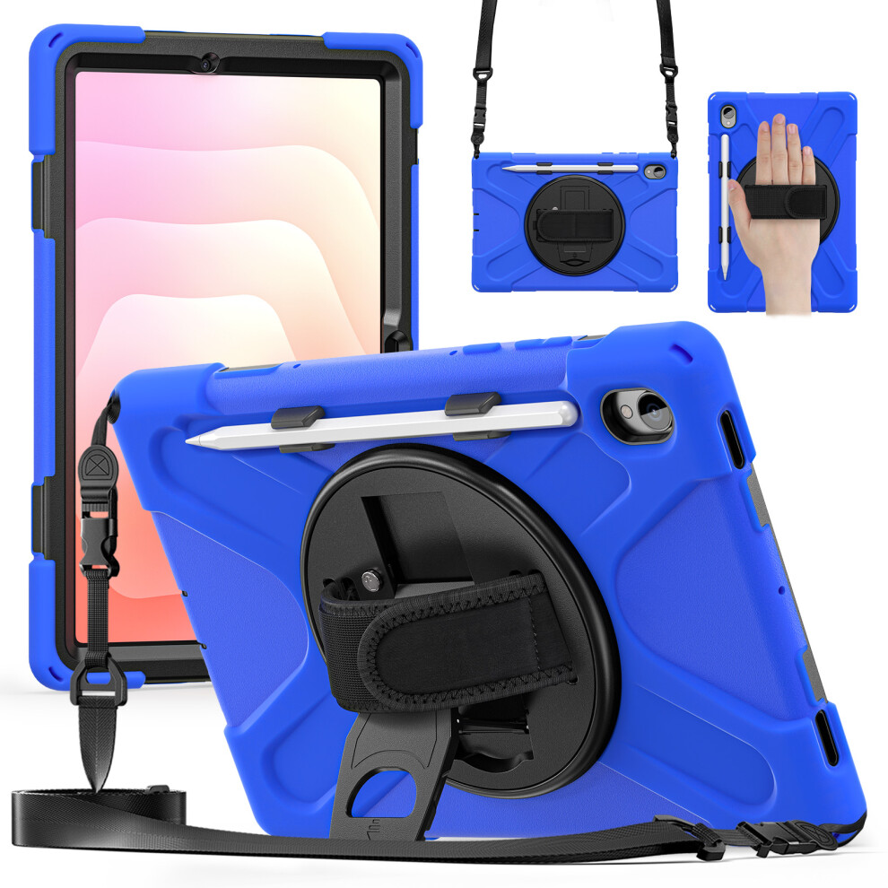 (Blue) For Samsung Galaxy Tab S11 Kickstand Case Tpu Pc Silicone Tablet Cover With Shoulder Strap Blue 6914284236380