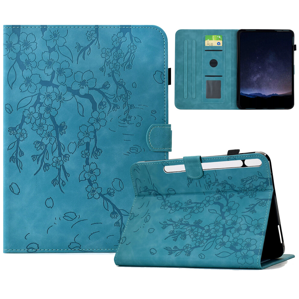 (Baby Blue) For Samsung Galaxy Tab S8 / S7 Case Imprinted Plum Blossom Stand Card Slots Leather Tablet Cover With Auto Sleep / Wake Blue,Purple 6914281367308