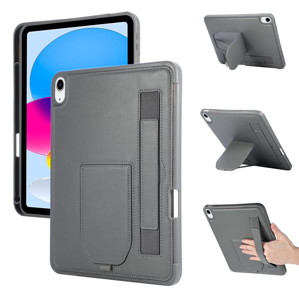 (Grey) For Ipad (2025) / 10.9 (2022) Case Kickstand Pu + Tpu Tablet Cover With Wristband / Pen Slot Grey 6914287907003