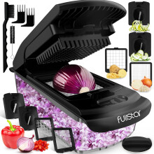 Vegetable Chopper 4In1 Manual Cutter, Onion Potato Chipper, Veggie Dicer, Black Kitchen Tool