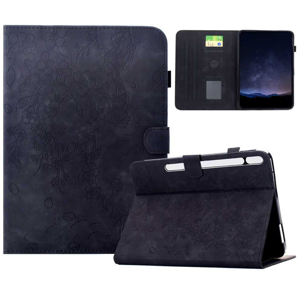 (Black) For Samsung Galaxy Tab S8 / S7 Case Imprinted Plum Blossom Stand Card Slots Leather Tablet Cover With Auto Sleep / Wake Black,Purple 6914285848247