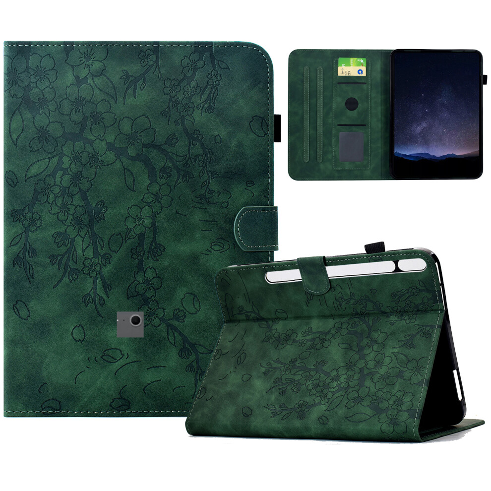 (Green) For Samsung Galaxy Tab S8 / S7 Case Imprinted Plum Blossom Stand Card Slots Leather Tablet Cover With Auto Sleep / Wake Green,Purple 6914289891652