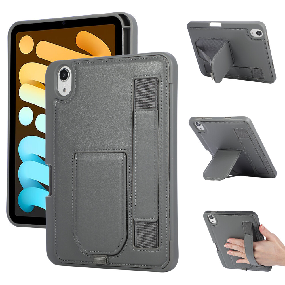 (Grey) For Ipad Mini (2024) / (2021) Case Kickstand Pu + Tpu Tablet Cover With Wristband / Pen Slot Grey 6914289773026