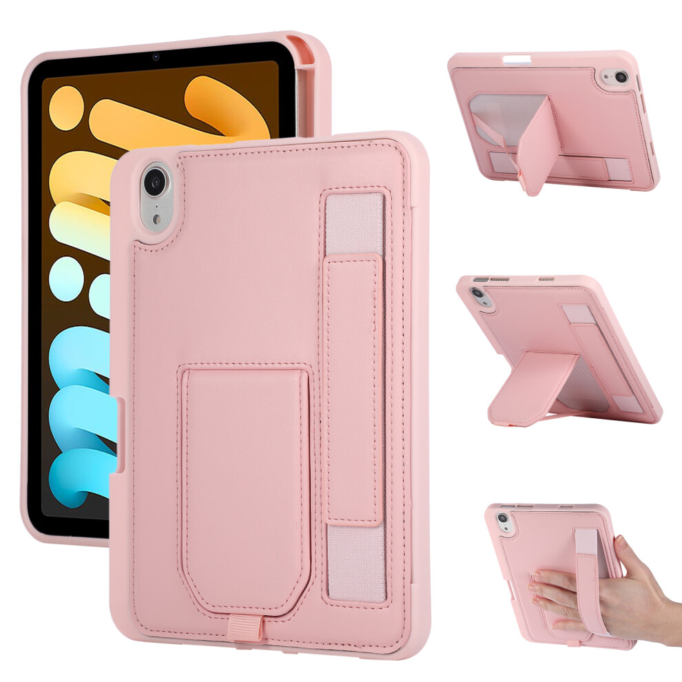 (Pink) For Ipad Mini (2024) / (2021) Case Kickstand Pu + Tpu Tablet Cover With Wristband / Pen Slot Pink 6914282882367