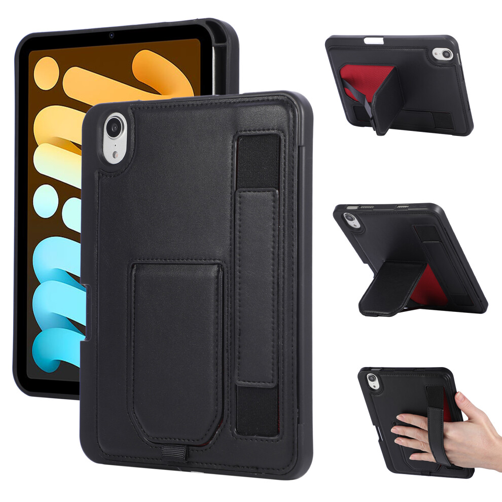 (Black) For Ipad Mini (2024) / (2021) Case Kickstand Pu + Tpu Tablet Cover With Wristband / Pen Slot Black 6914283117642