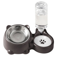 Elevated Cats Dog Bowl Set Leak Resistant Drinking-Dark Gray