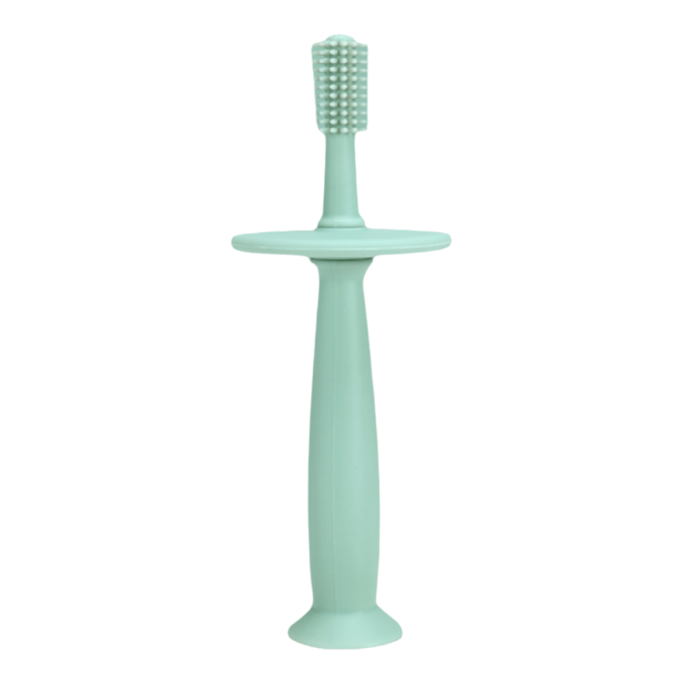 Food Grade Silicone Baby Toothbrush, 360 Degree Cleaning for 6 Months To 4 Years Old with Detachable Throat Baffle, Suction Cup Design Anti-Choking Sh