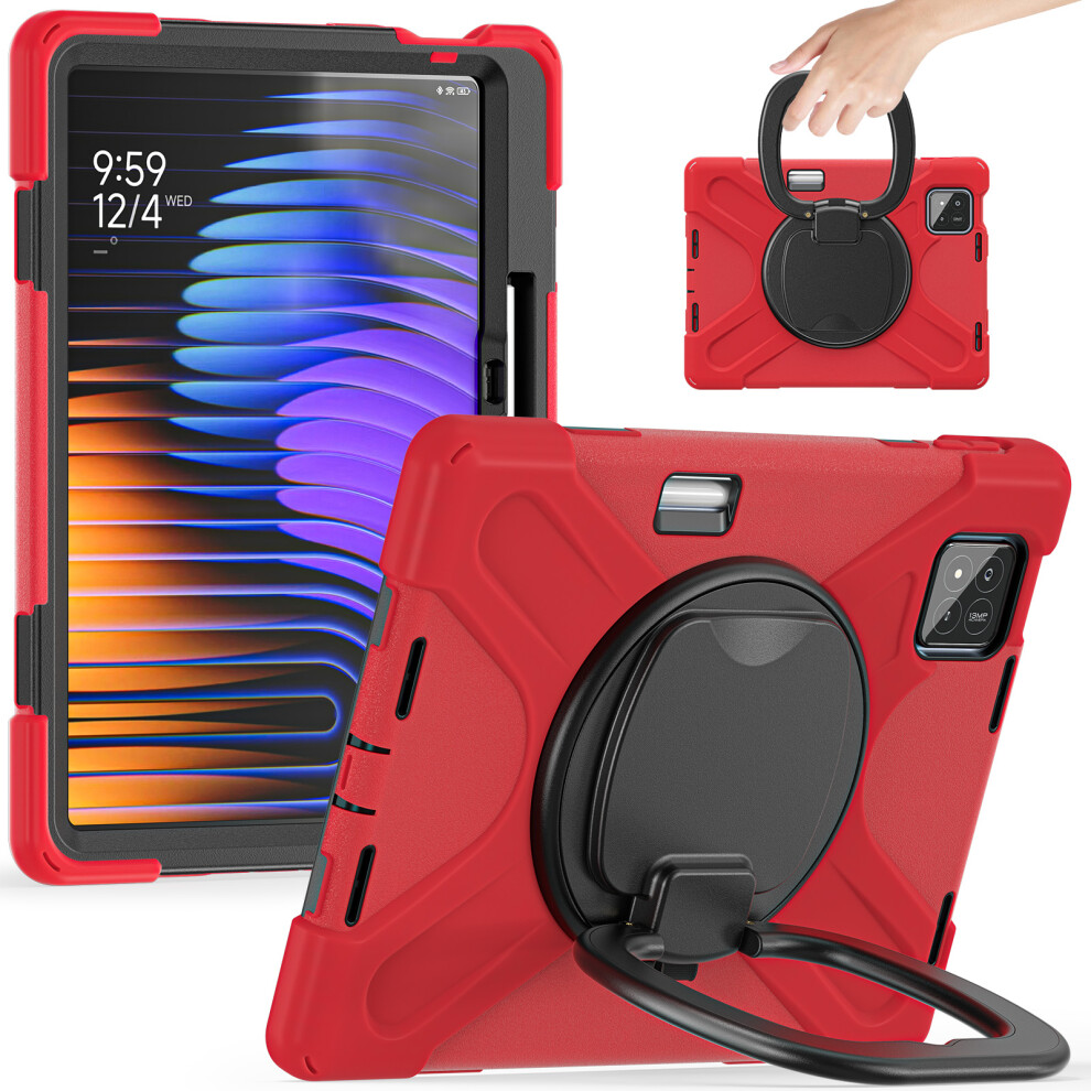 (Red) Tablet Case For Xiaomi Pad 8 Pro / Pad 8 / Pad 7 Pro / Pad 7 Tpu + Pc + Silicone Cover Swivel Kickstand Handle Grip Red 6914286771582