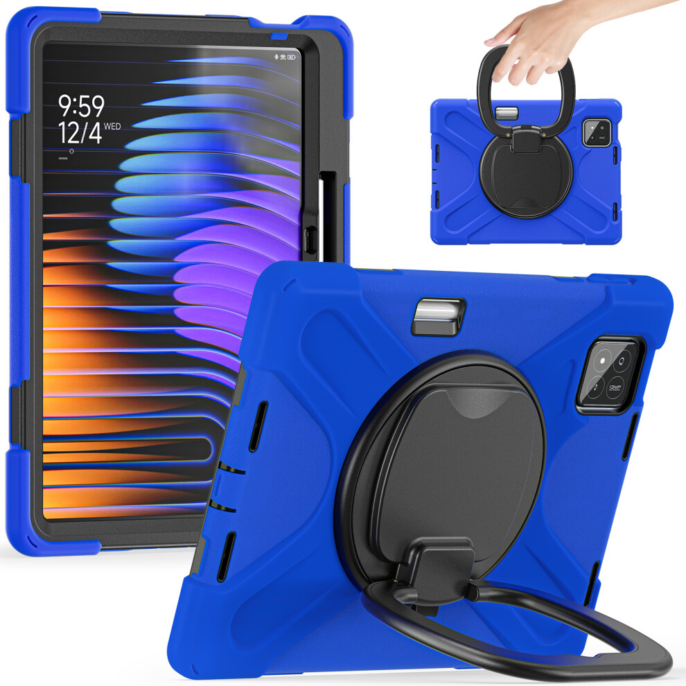 (Blue) Tablet Case For Xiaomi Pad 8 Pro / Pad 8 / Pad 7 Pro / Pad 7 Tpu + Pc + Silicone Cover Swivel Kickstand Handle Grip Blue 6914280750569