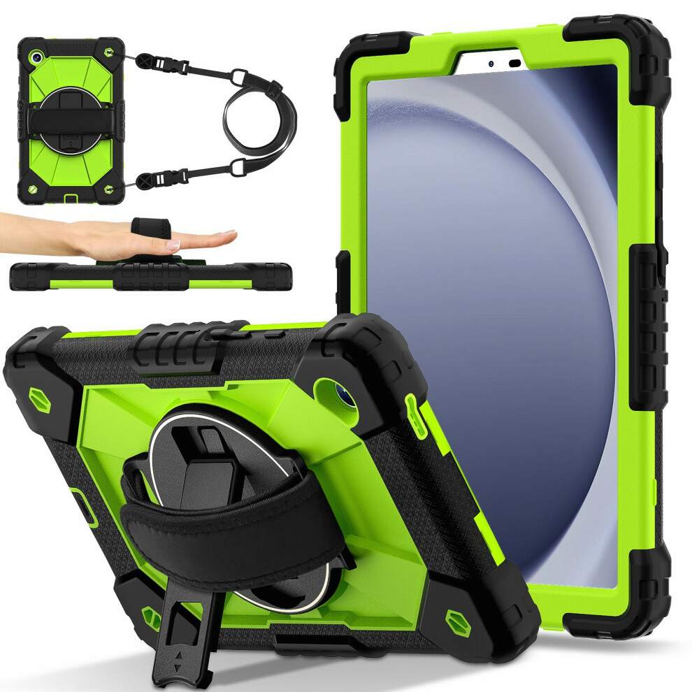 ( / Yellowgreen) For Samsung Galaxy Tab A11 Case Silicone + Pc Kickstand Tablet Cover With Handy Strap Black 6914287910454